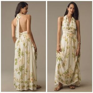 Farm Rio x Anthropologie V-Neck Floral Chiffon Maxi Dress